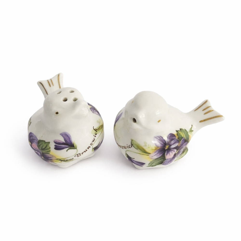 Vintage Hammersley Victorian Violets Bone China Bird Salt & Pepper Shakers